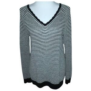 LOFT BLACK & WHITE STRIPE V-NECK SWEATER SZ.M EUC.